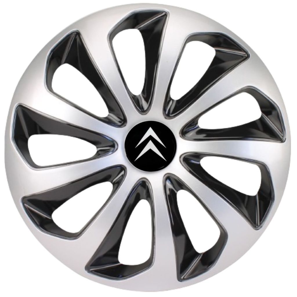 Jogo Calota Velox Silver Black Aro 13 14 15 C3 C3 Aircross C4 C4 Pallas C4 Lounge Xsara Picasso