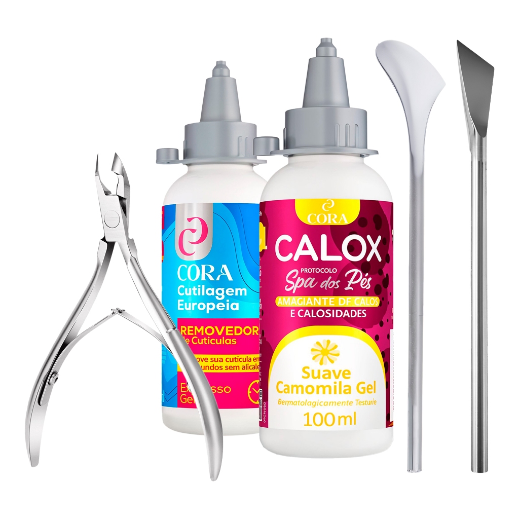Kit Cutilagem Profissional Cora Removedor Cutícula Amaciante Calos Alicate Espátula Raspador  Inox