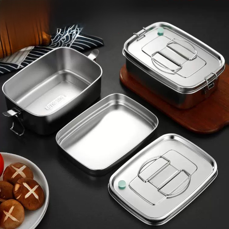 Marmita 1.1L/1.5L Aço Inox Lancheira Portátil Acampamento ao Ar Livre com 2 Compartimentos