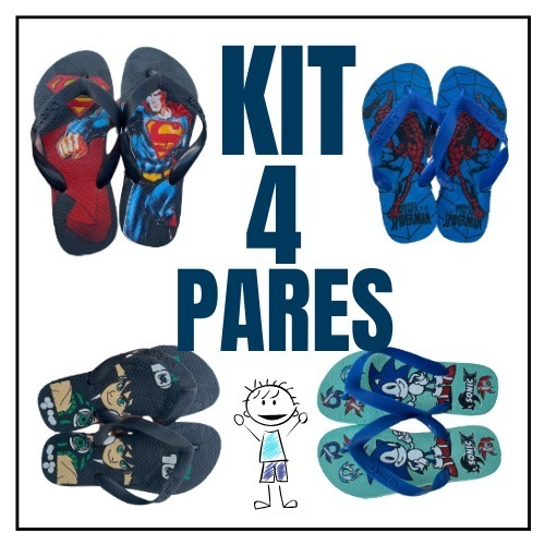 Kit 4 Pares de Chinelos Sortidos Infantil Masculino Macio Confortavel