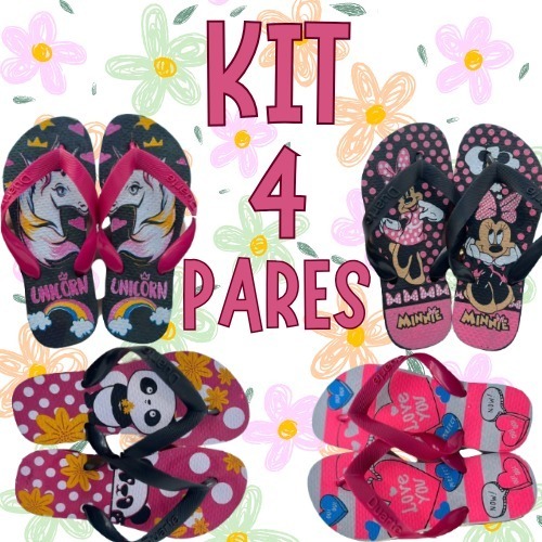Kit 4 Pares de Chinelo Infantil Feminino Menina Mais Vendidos 2025 em Oferta na Shopee