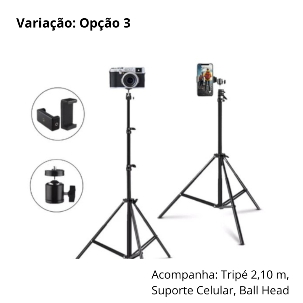 Tripé  2,1m Encaixe 1/4 + Ball Head + Suporte
