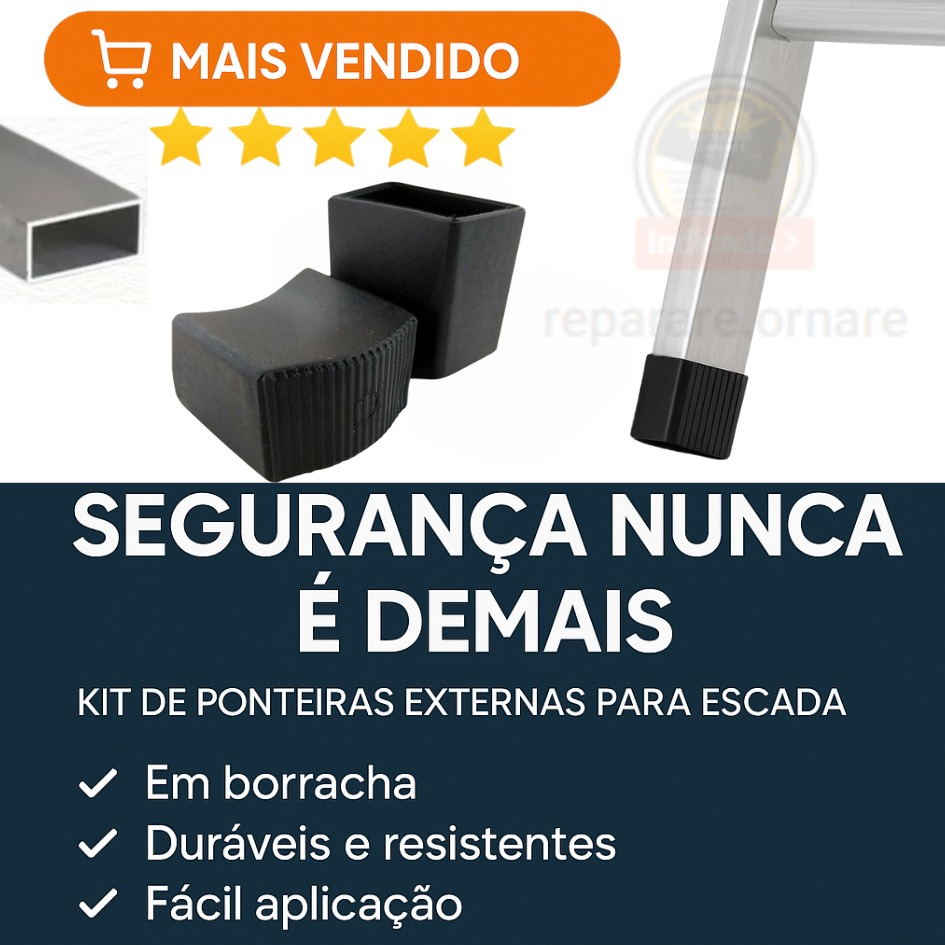 kit 2 unidades ponteiras Sapata Externa de Borracha pvc Para Escada 20x40