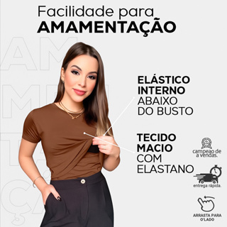KIT 2 Blusa de Amamentação Manga curta Camiseta Maternidade em Oferta na Shopee