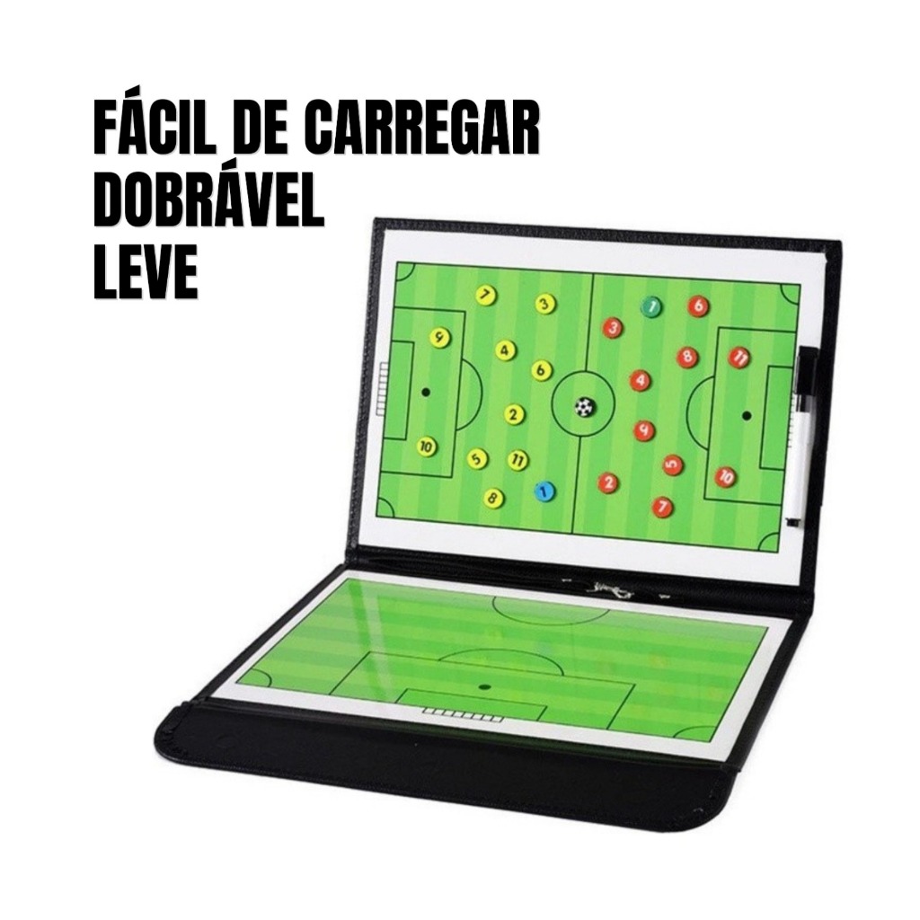 Prancheta Tatica Esportiva Futebol Baquete Volei Magnetica Treinador Tecnico Portatil Couro Dobravel