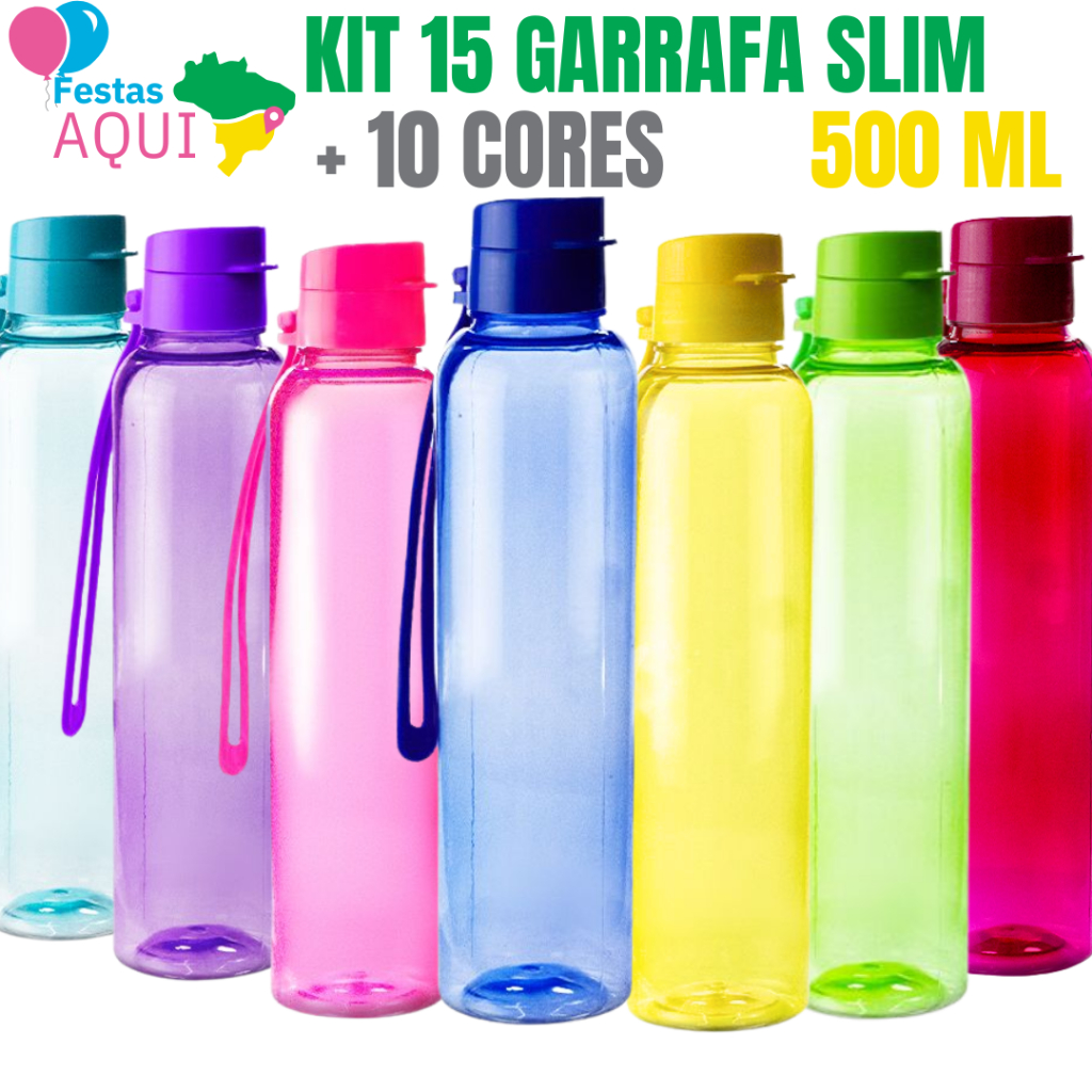 Kit 15 Garrafa Squeeze Slim- 500ml em Oferta na Shopee