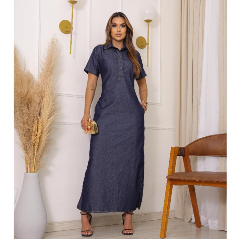 Vestido Longo, Jeans com bolso Casual Moda Evangélica 38 ao 48 em Oferta na Shopee