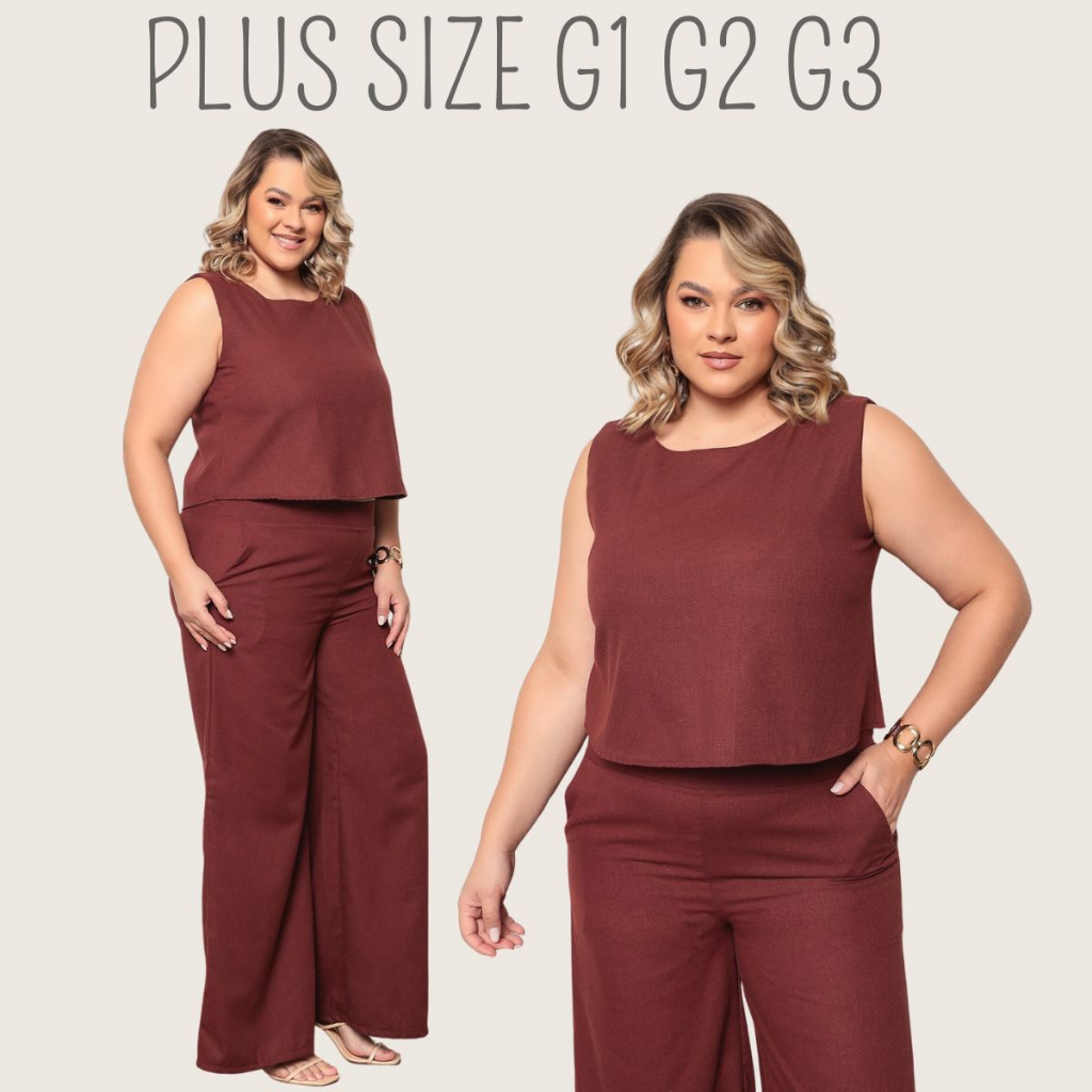 Conjunto Plus Size Feminino Blusa e Calça Estiloso Confortável em Oferta na Shopee