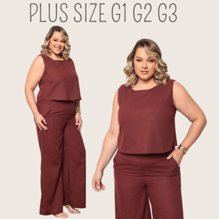 Conjunto Plus Size Feminino Blusa e Calça Estiloso Confortável em Oferta na Shopee