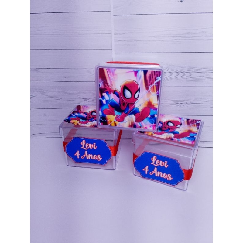 lembrancinhas de aniversário caixa acrílica 5x5 kit com 10 unidades homem aranha baby