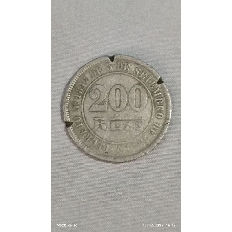 MOEDA ESCASSA DO IMPÉRIO 200 RÉIS 1880 MBC.