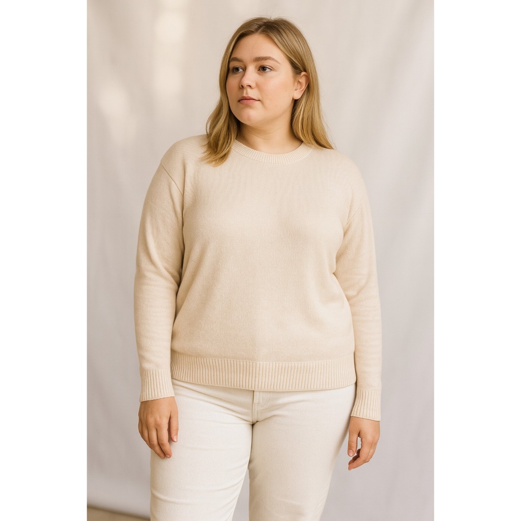 Blusa Tricô Plus Size Meia Malha Gola Redonda Tricot Canelado Blusa Tricô Plus Size Meia Malha Gola Redonda Tricot Canelado