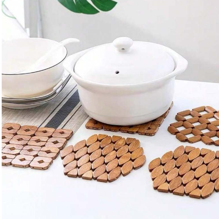 KIT de1/ 3 / 6 peças Descanso de Panela,  Bambu, Sextavado, 16x16cm em Oferta na Shopee
