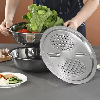 Kit 3 Em 1 Ralador Fatiador Escorredor Bacia Legumes Queijo Manual Tigela Cozinha Prática