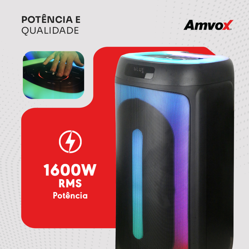 Caixa de som  Amplificada ACA 1601 Festa II 1600W Amvox Led BT USB MicroSD Bivolt Bluetooth