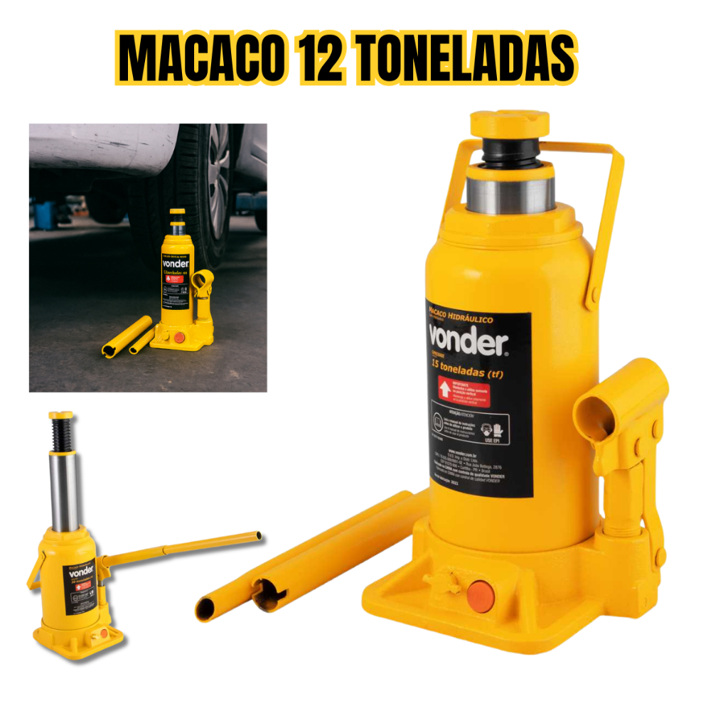 Macaco Hidráulico Tipo Garrafa 12 Toneladas Vonder Cor Amarelo