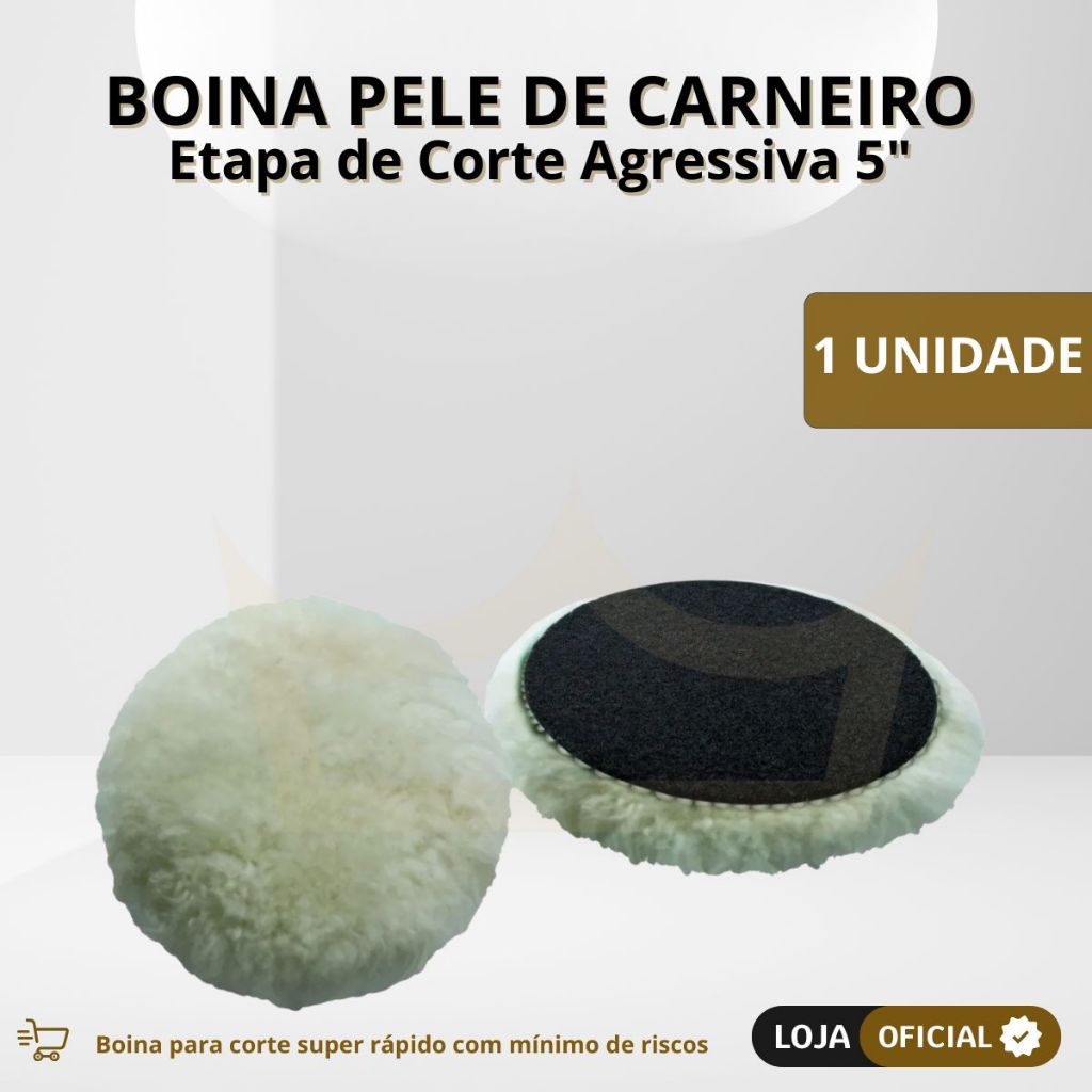 Boina Polimento Corte Rápido 5” 100% Pele De Carneiro Com Velcro em Oferta na Shopee