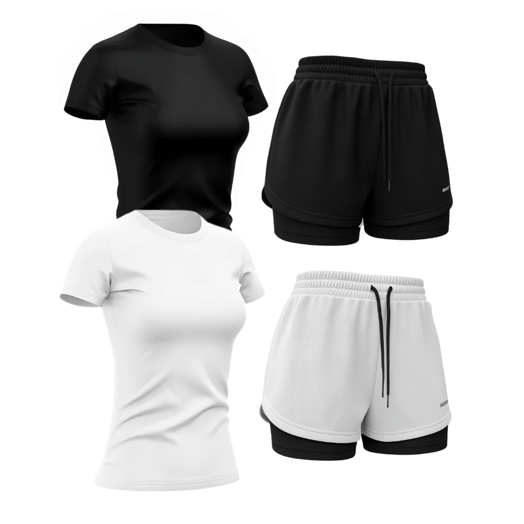 Kit 2 Baby Look Camisa 2 Shorts Dry Fit Feminino Academia Fitness Mulher Treino