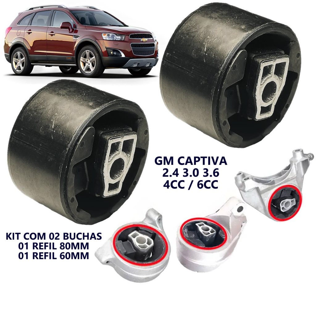 Bucha Refil Reparo do Coxim Motor Câmbio GM Captiva 2.4 3.0 3.6 Kit com Duas Peças Novo com NFe