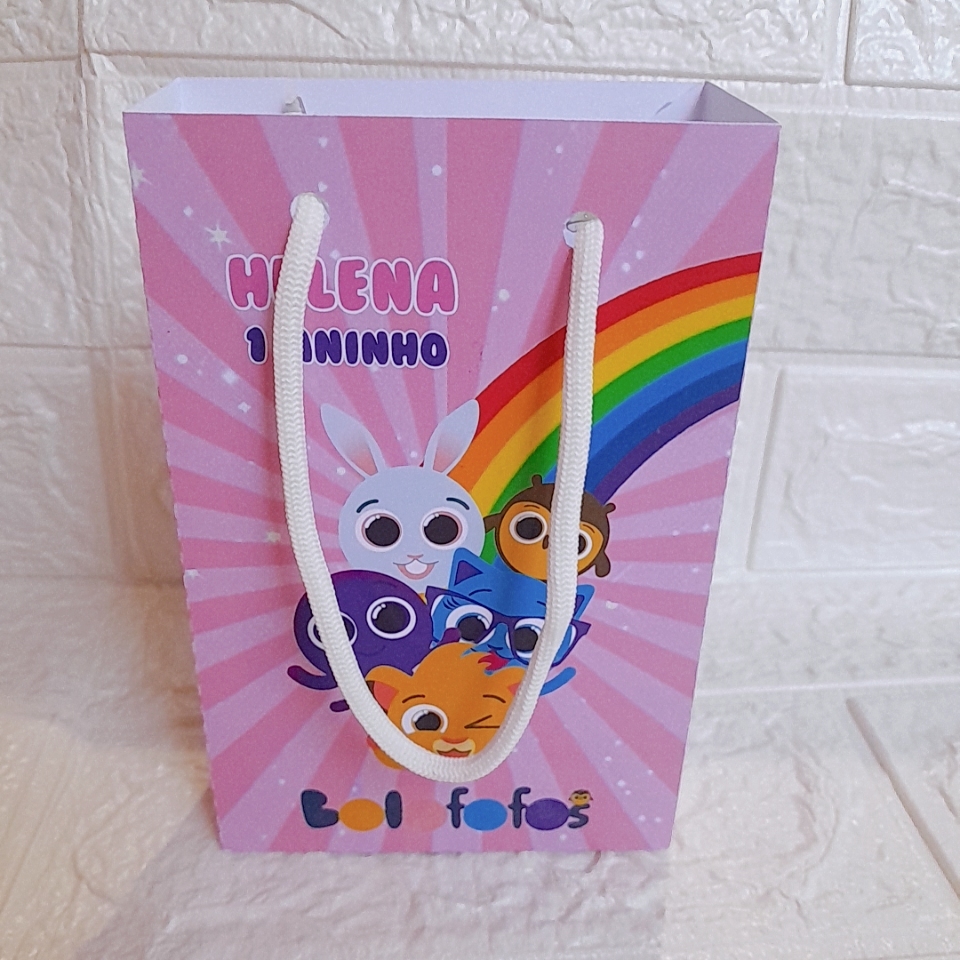 Sacolinha personalizada Bolofofos rosa / Sacolinha para lembrancinha Bolofofos rosa menina para festa-Tamanho P