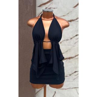 Conjunto Feminino Cropped Frente Única e Saia Curta Malha Crepe Tendência Moda Gringa Paty Blogueira Verão em Oferta na Shopee