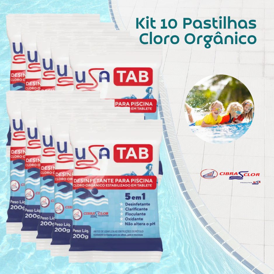 Limpeza Piscina Kit 10 Pastilha Multiação USA TAB 200g para Piscina