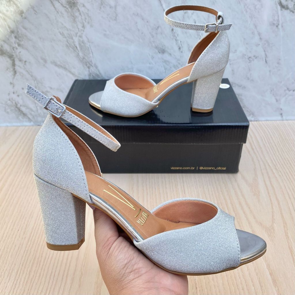 Salto Sandália Feminino Vizzano Brilho Glitter Glamour Confortável Festa
