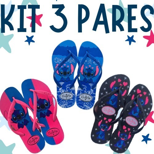 Kit 3 Pares de Chinelo Feminino Sandalia Stitch Leve Macio Mais Vendidos