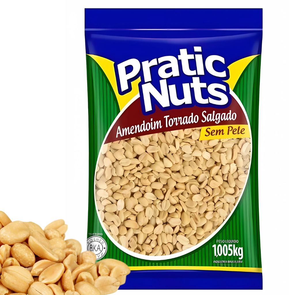 Amendoim Torrado Sem Pele e Com Sal 1,005 kg Pratic Nuts em Oferta na Shopee