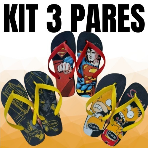 Kit 3 Pares de Chinelo Juvenil Masculino Super Heróis Mais Vendidos