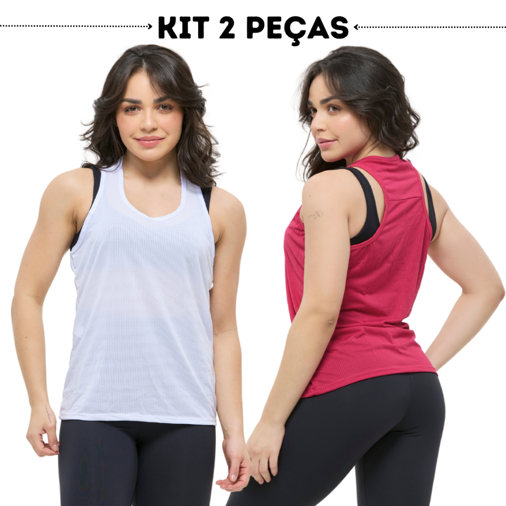 Kit 2 regata feminina dry fit blusa academia fitness corrida treino musculação em Oferta na Shopee