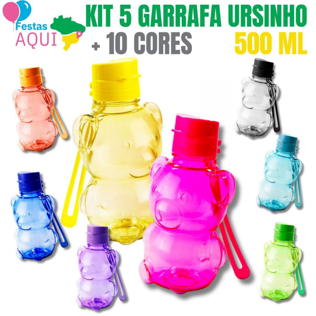 Kit 5 Garrafa Ursinho - 500ml em Oferta na Shopee
