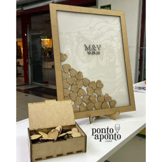 Quadro de Assinaturas com Corações em MDF 3mm – Personalizado | 40x30cm - Para Casamento Aniversário 15 Anos em Oferta na Shopee