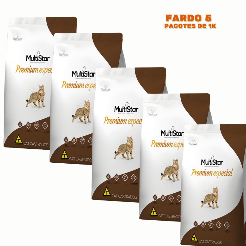 Ração Multi Star Cat Castrado Salmão 5pcts 1k Premium Especial sem corantes