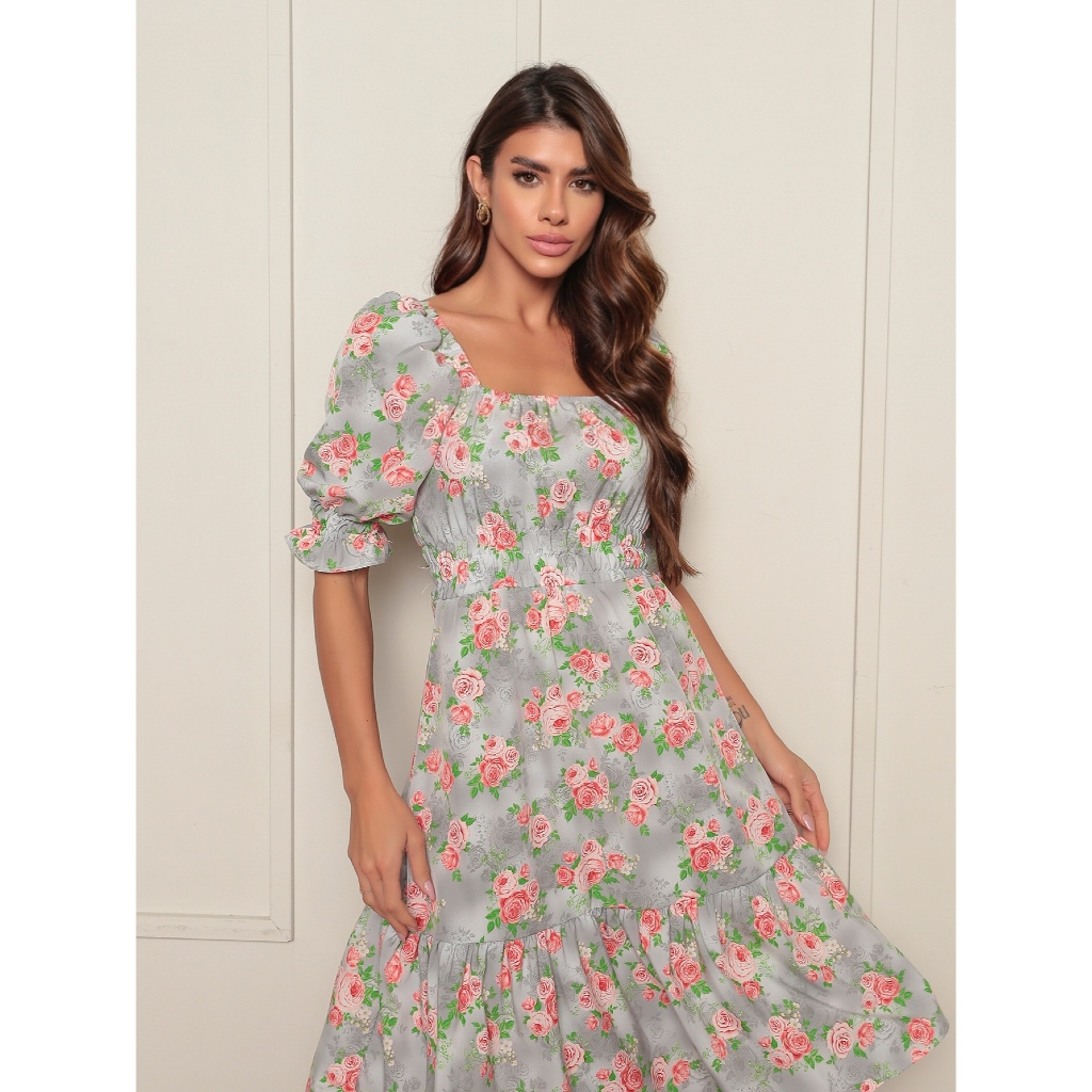 Vestido Feminino | crepinho com Elastec l Poá l Ombro à Ombro l Sem Forro em Oferta na Shopee