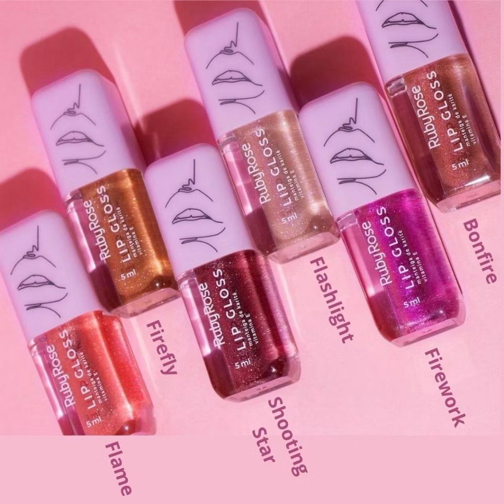 Lip Gloss Brilho Labial Com Glitter Ruby Rose Brilho labial hidratante de longa duração