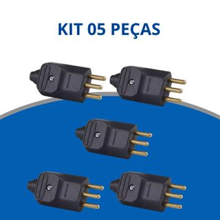 Kit 5 Plugues Macho 2P+T 20A 180º Preto Margirius Desmontável com Prensa Cabos em Oferta na Shopee