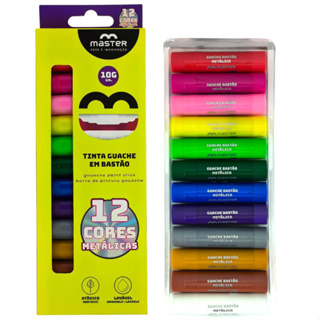 Tinta Guache Bastão Retrátil 12 Cores Metálicas - Atóxica, Macia e Lavável! em Oferta na Shopee