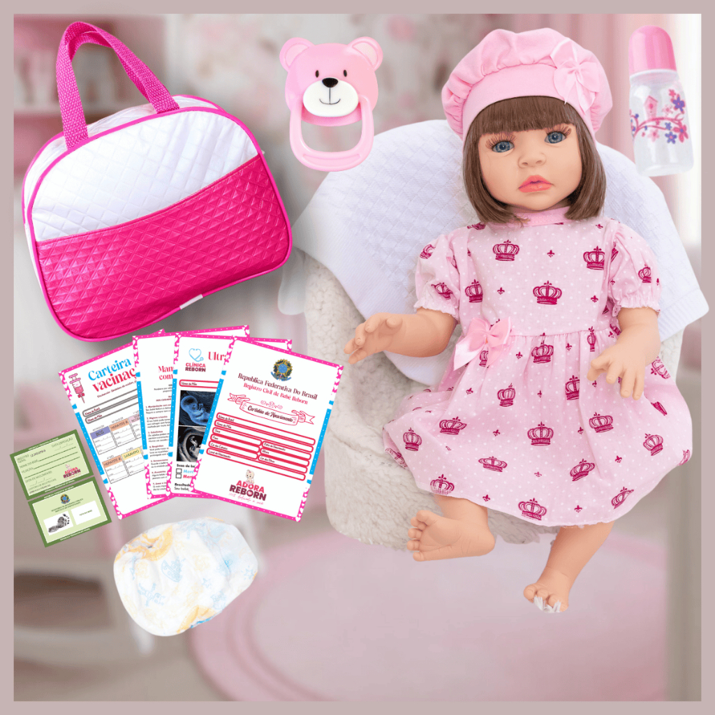 Bebê Reborn Realista Silicone Boneca Pode Dar Banho Vestido Rosa Bebe - Mom & Baby
