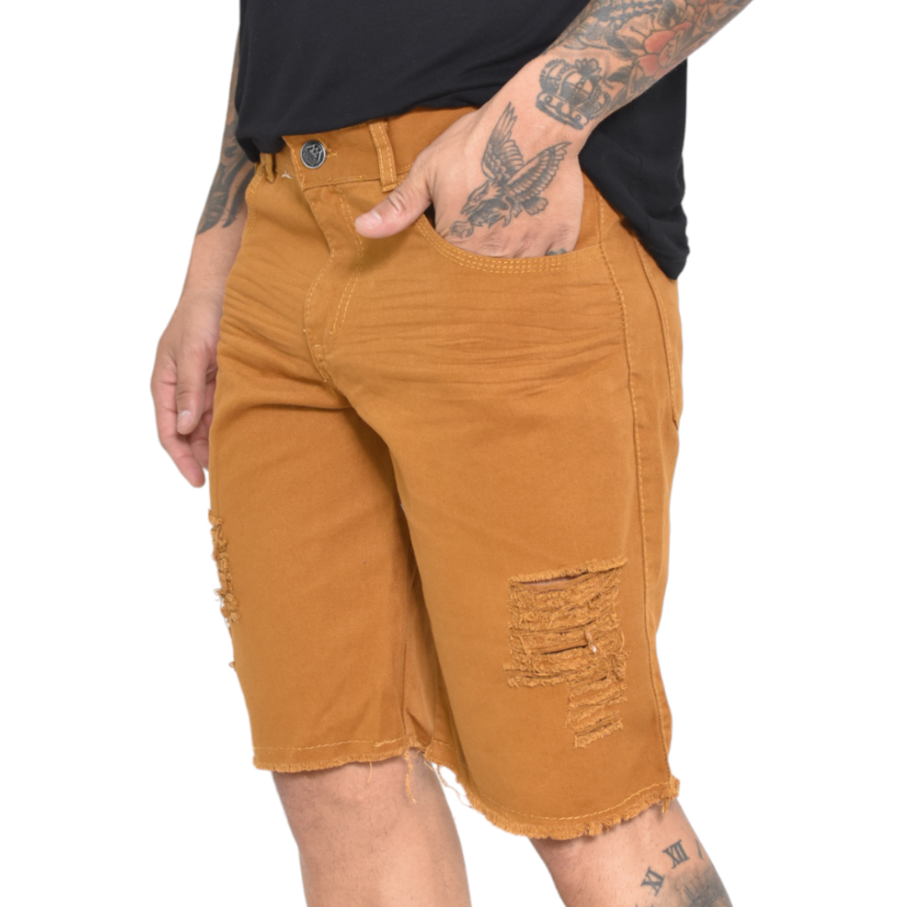 Bermuda Caramelo Jeans Destroyed Rasgada Masculina Verão em Oferta na Shopee