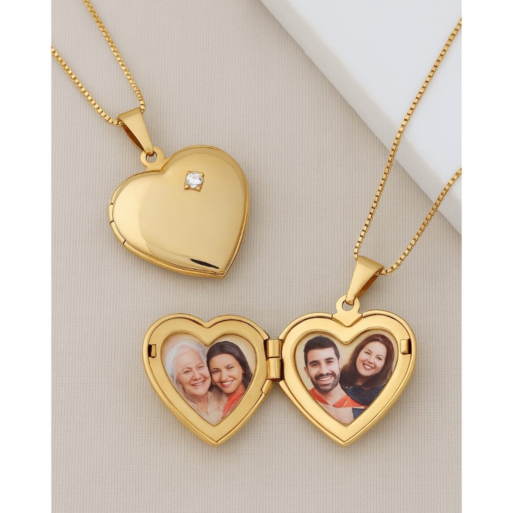 Colar Feminino Personalizado com Fotos Relicário Ponto de Luz Fotos Corrente e Caixa de Presente com Garantia