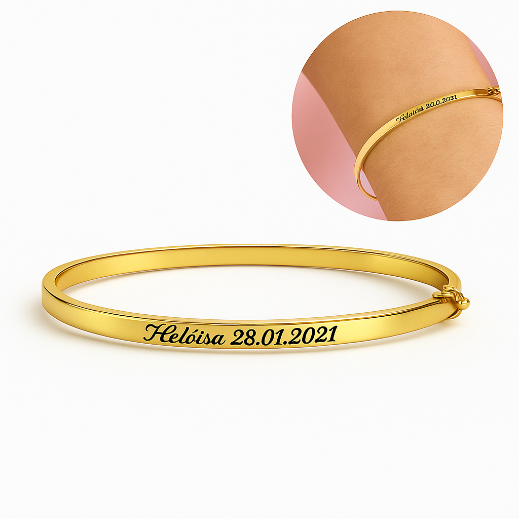 [ SEMI JOIA ] Bracelete Feminino Personalizado Liso Delicado Banhado em Ouro 18k Alto Padrão Presente Dia Namorados Mimo