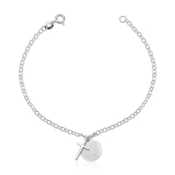 Pulseira Feminina de Prata 925 Cruz e Pai Nosso