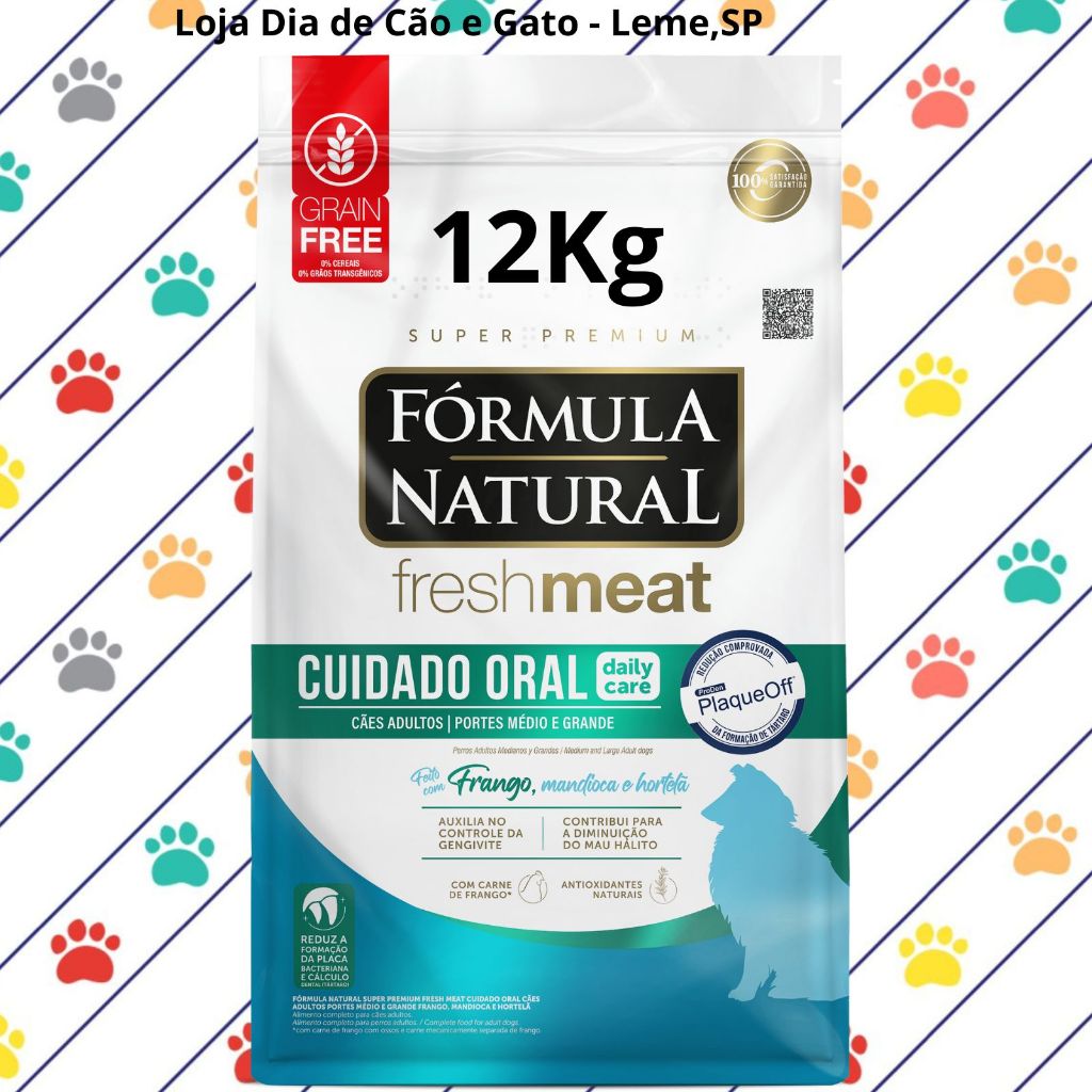 Ração 12Kg - Fórmula Natural Super Premium Fresh Meat CUIDADO ORAL Cães Adultos Portes Mé…