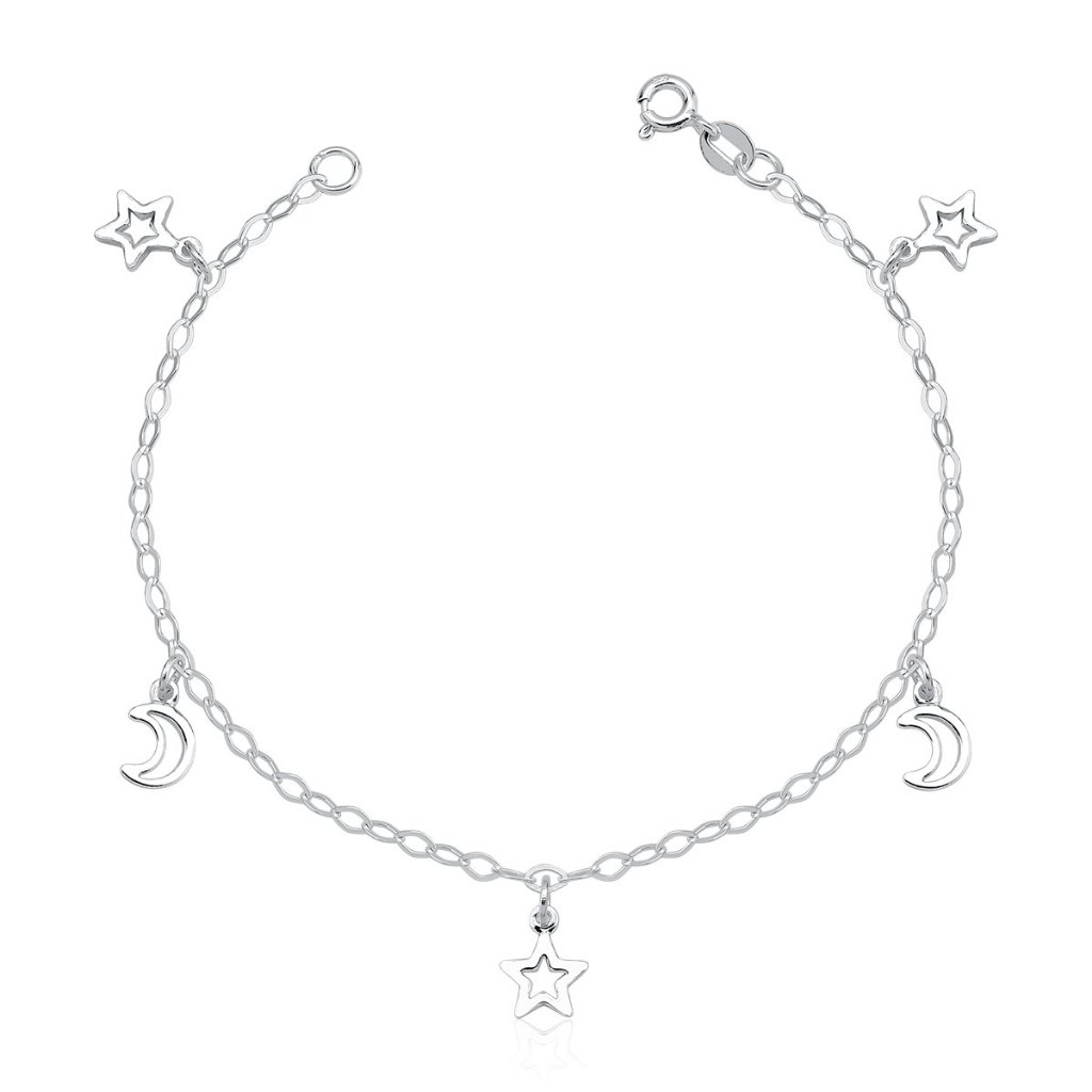 Pulseira Feminina de Prata 925 Estrelas e Luas Vazadas em Oferta na Shopee