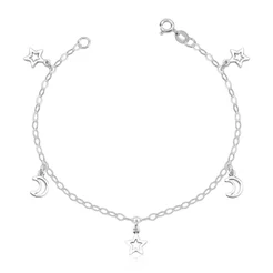 Pulseira Feminina de Prata 925 Estrelas e Luas Vazadas