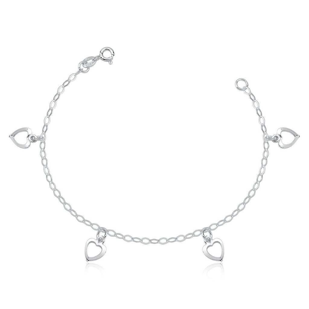 Pulseira Feminina de Prata 925 Corações Vazados