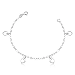 Pulseira Feminina de Prata 925 Corações Vazados