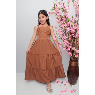 Vestido longo liso laço três Marias juvenil em Oferta na Shopee