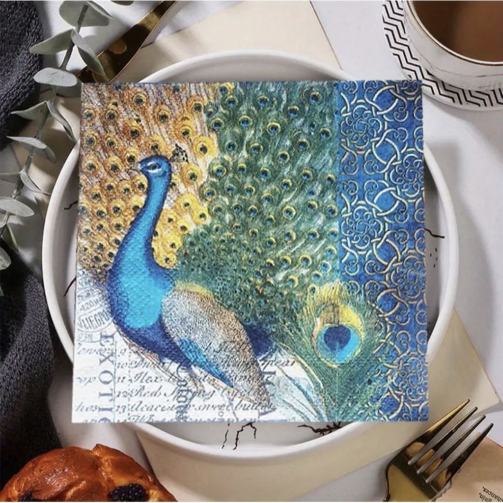 KIT 02 Guardanapos Decoupage Pavâo CodC79 Guardanapo para Artesanato Madeira Biscuit Artes Manuais Decoupage Pavâo Diy